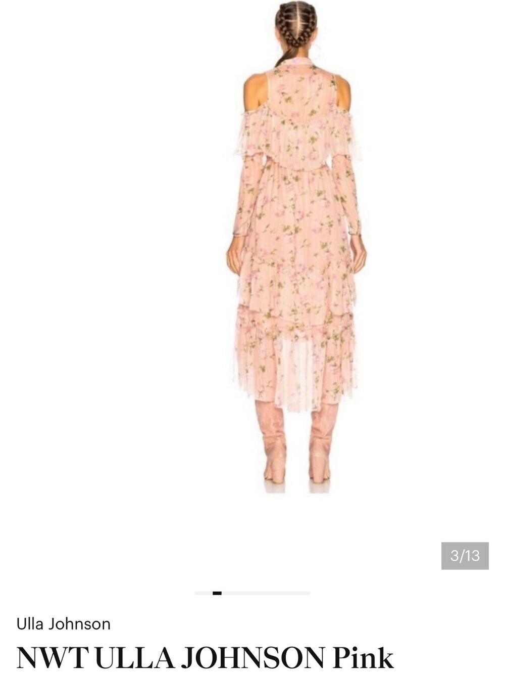 Ulla Johnson Marion Dress Silk Chiffon Cold Shoulder Black w Blush Floral Size 0 - Picture 14 of 14